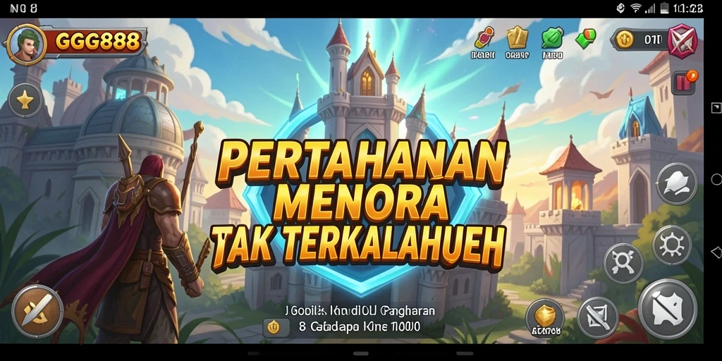 Screenshot gameplay GGG888 yang menampilkan pertahanan menara yang strategis.