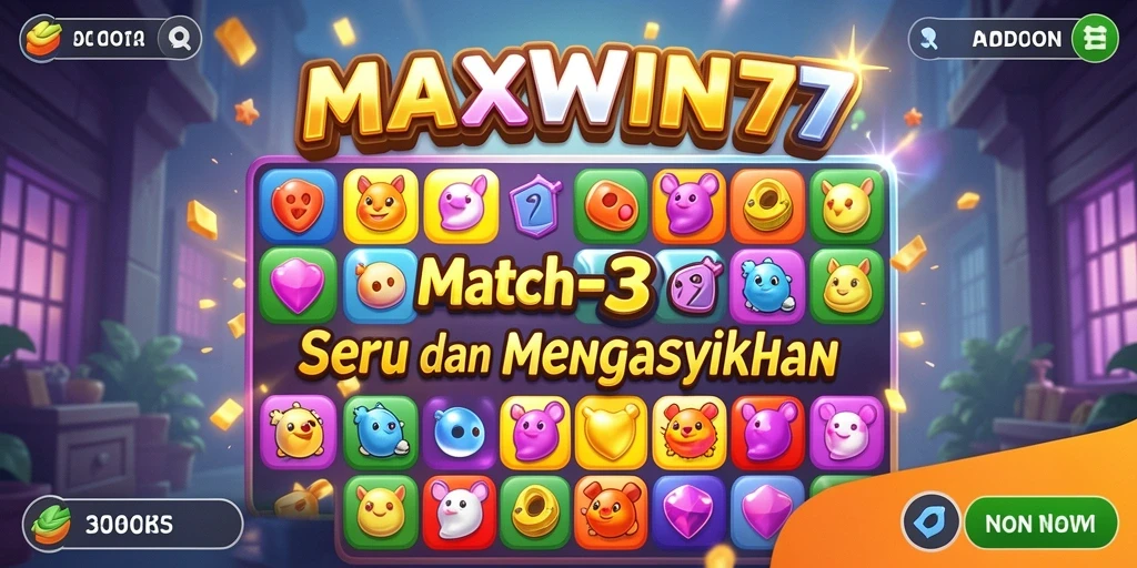 Tampilan seru gameplay MAXWIN77 dengan tantangan Match-3.